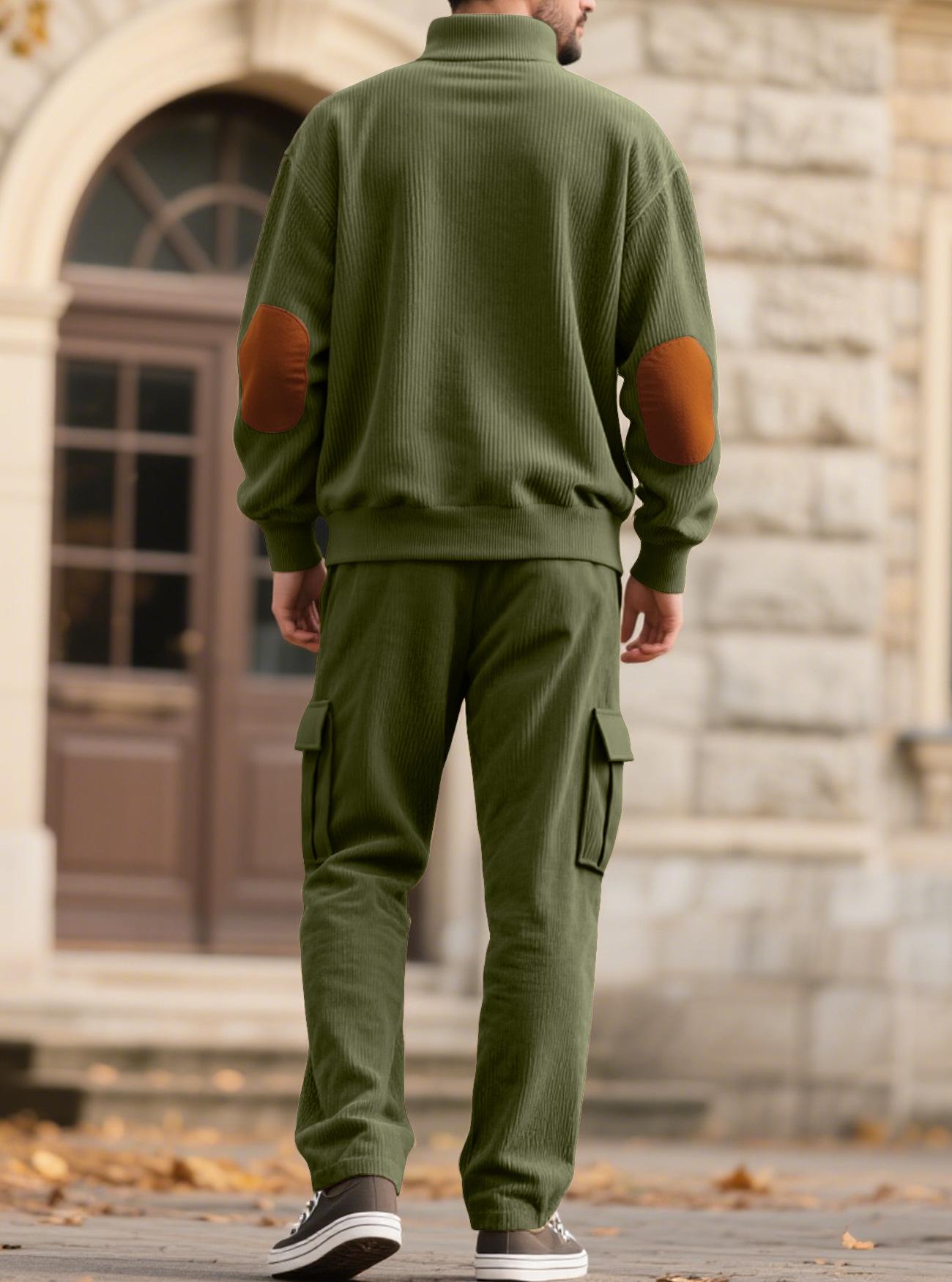 Men's Casual Sporty Corduroy Two-Piece Set (Long-Sleeve Collared Top & Loose-Fit Utility Pants) – Euro-American Style