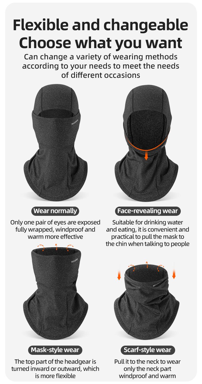 ROCKBROS Balaclava Ski Mask for Men Cold Weather Scarf Windproof Thermal Winter Neck Warmer Hood for Cycling Hiking
