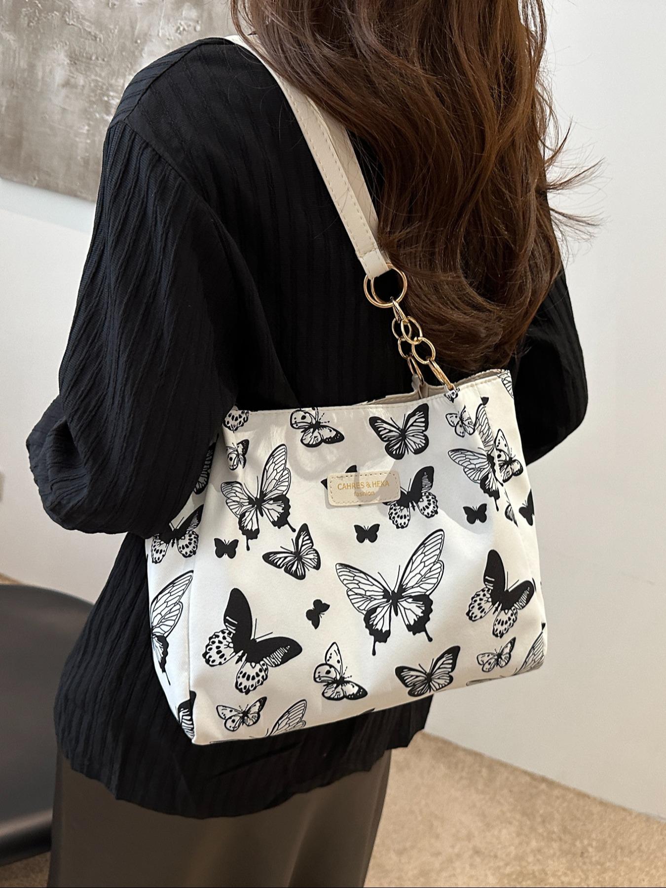 Women's Fashion Striped Handbag, Large Capacity Shoulder Bag with Metal Chain Strap, Waterproof Nylon Material, Ideal for Daily Use, Fashionable Patterned Bag