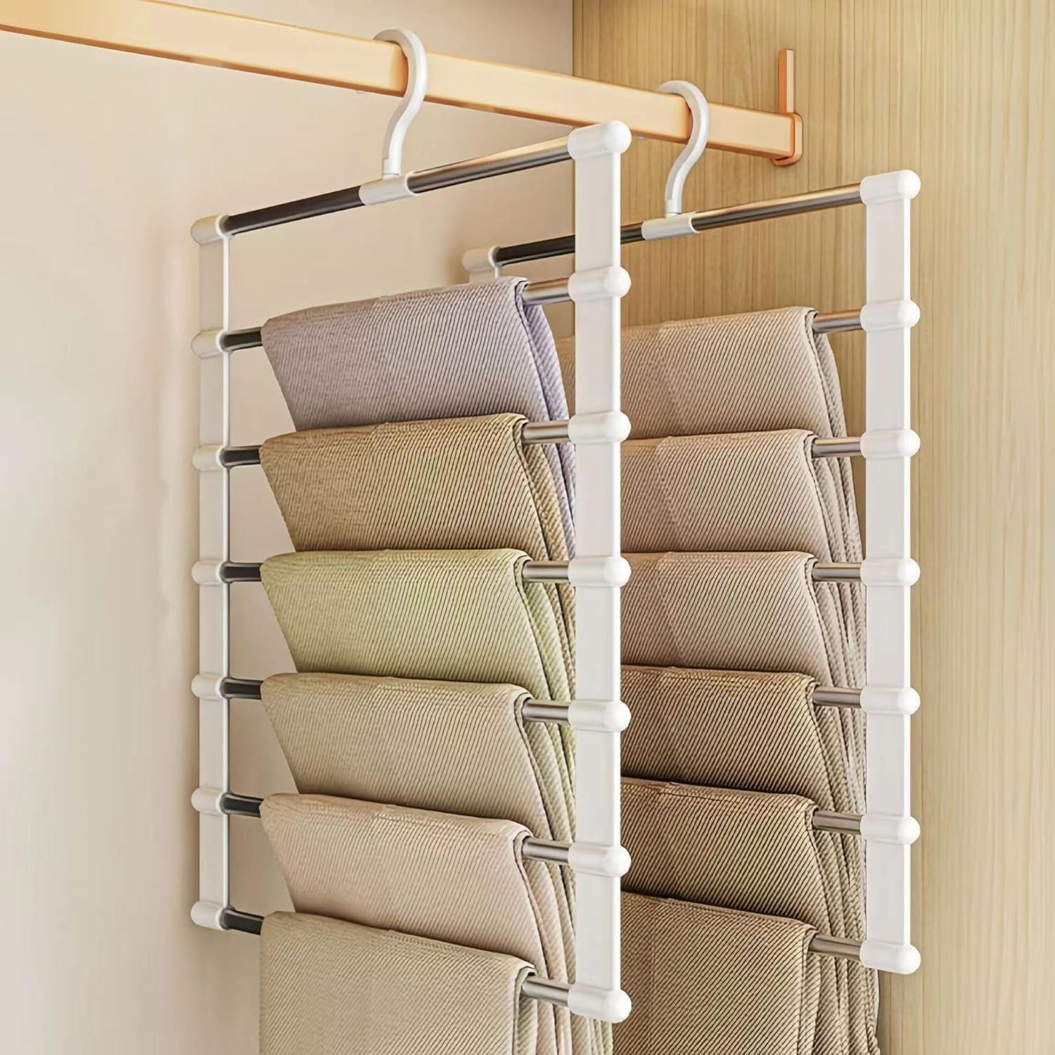 Multi-Layer Home Use Seamless Pants Hanger, Foldable Clothes Rack Space Saving Closet Organizer, Multifunctional Hanger, Durable Storage Solution