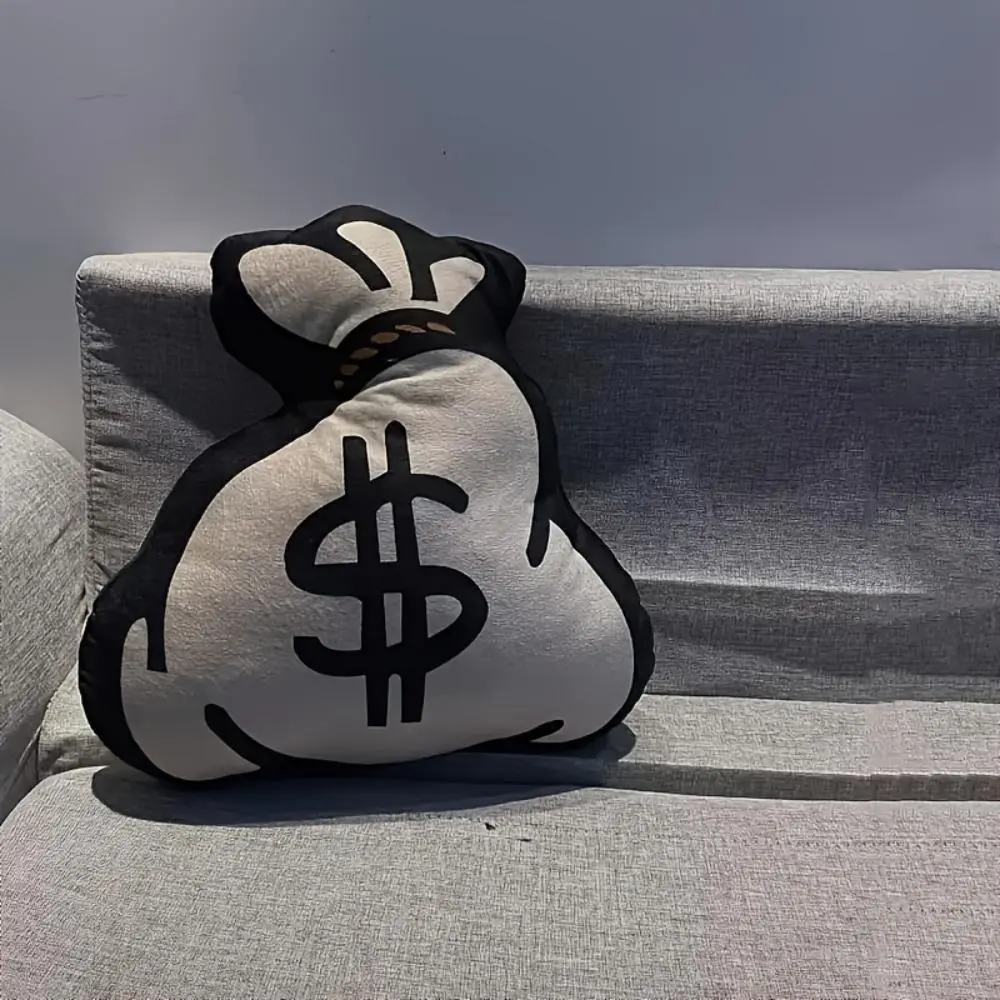 Minimalist Black-White Dollar Print Money Bag Plush Throw Pillow - Soft Fabric $ Symbol Cushion with Zipper, Cool Room Stuff for Home/Office Party Decor, Adult Birthday & Housewarming Gift