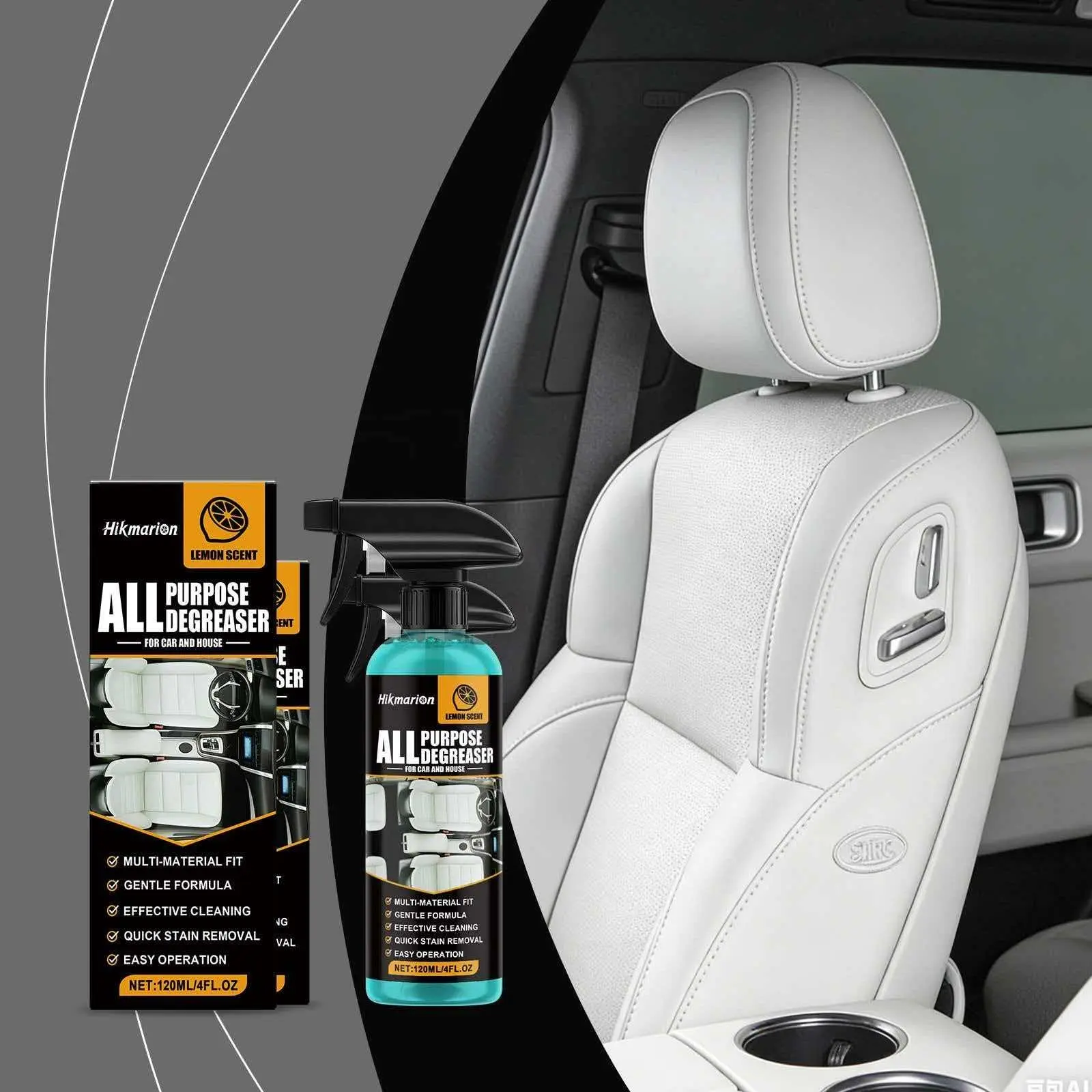 Waterless Car Interior Cleaner 120ML, Removes Stubborn Stains and Oil, Quick Gel Dust Breakdown, Eliminates Odors, Multi-Use for Leather Plastic Fabric