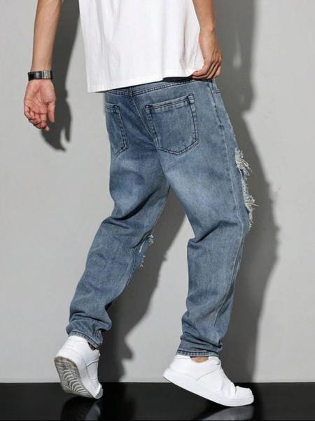 Men's Ripped Denim Jeans, Fashion Street Style, All-Season Wear, Trendy Hole Design, Comfortable Fit, Stylish Men's Clothing Men's Ripped Denim Jeans, Fashion Street Style, All-Season Wear, Trendy Hole Design, Comfortable Fit, Stylish Men's Clothing