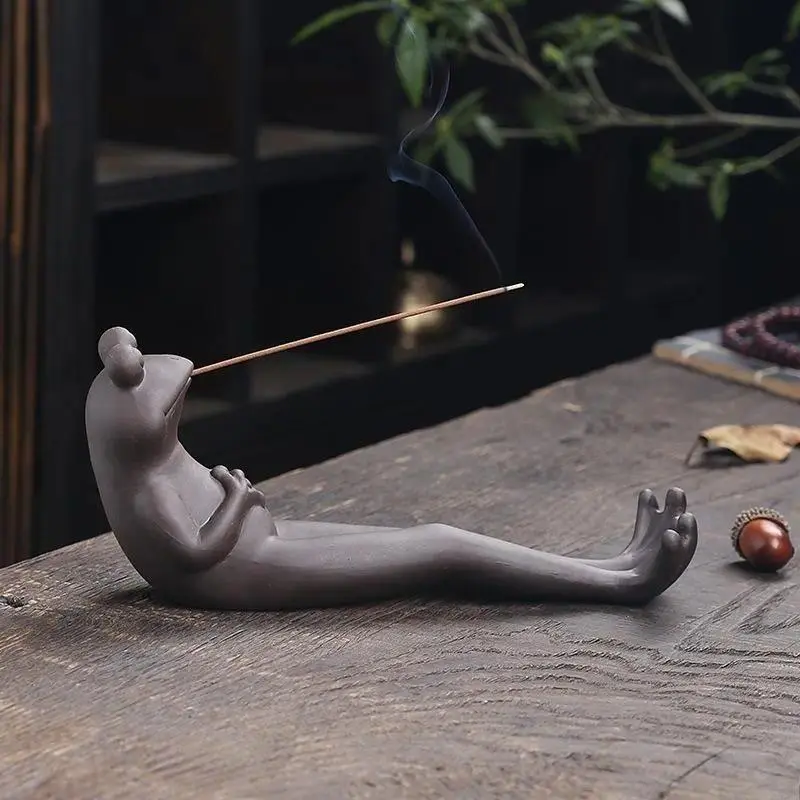 Ceramic Frog Design Stick Incense Burner - 1 Count, Incense Not Included, Whimsical Room Decor, Aroma Room Accessories, Cute Mini Animal Statue Home Fragrance Gift for Bedroom