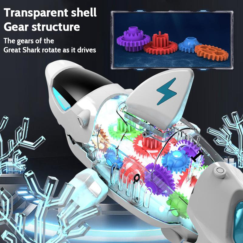Product Introduction of Electric Gear Shark Simulation Light Music Swing Universal Mechanical Shark Sea Animal Electric Toy 5