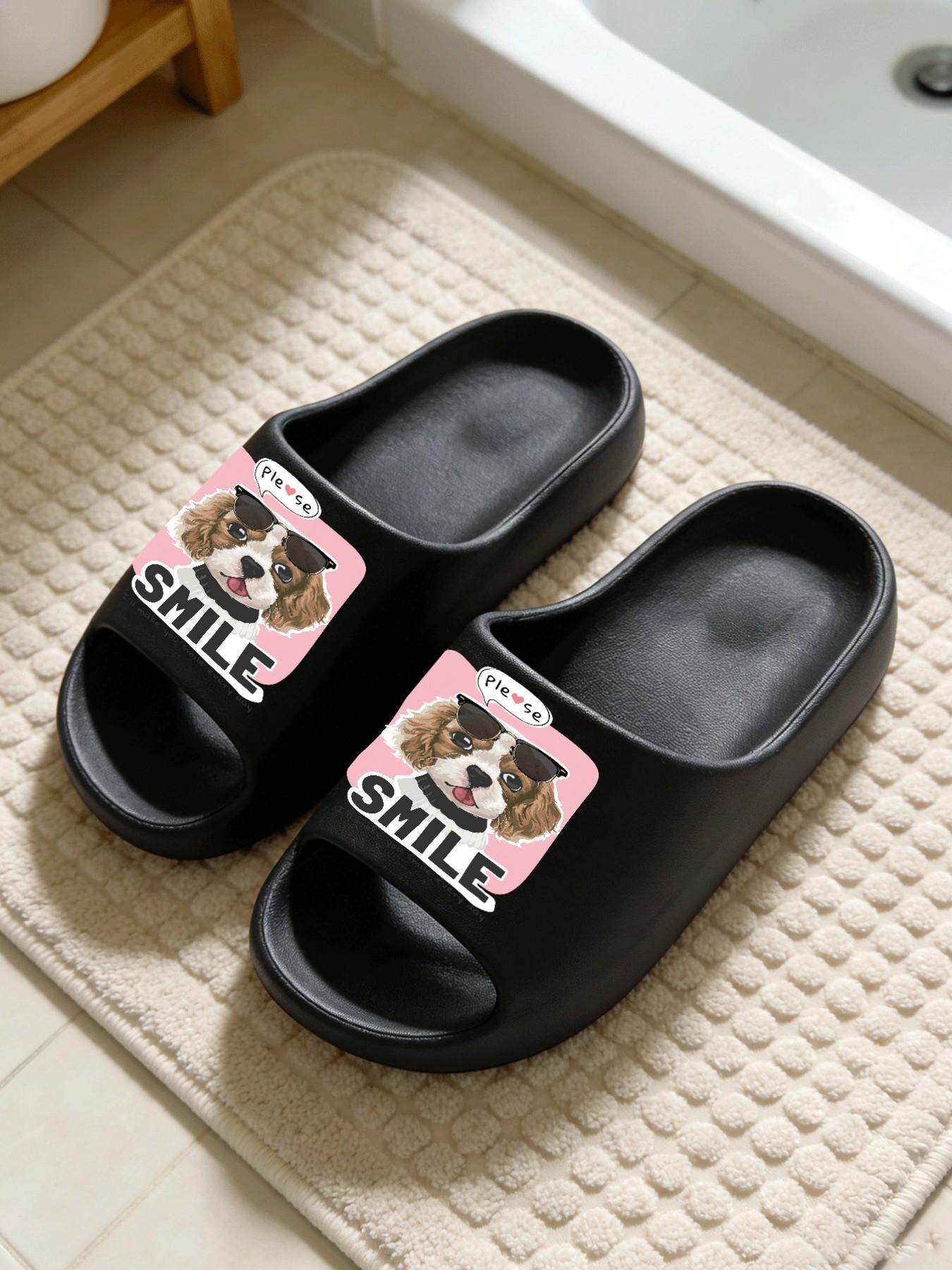 "Smile" Sunglasses Cavalier King Charles Spaniel Thick-Soled Slippers, Cute Trendy Style Cloud Cushion Non-Slip Slides, Casual Indoor & Outdoor Couple Sandals