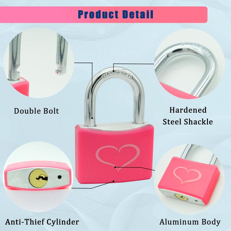 2-Pack Pink Padlocks with 3 Keys Each – Durable 1-9/16" (40mm) Aluminum Lock Body, Keyed Alike for Easy Use, Perfect for Gym Lockers, Gates, Sheds, Storage Units, Fences, Toolboxes – Stylish & Secure Locks for Everyday Protection