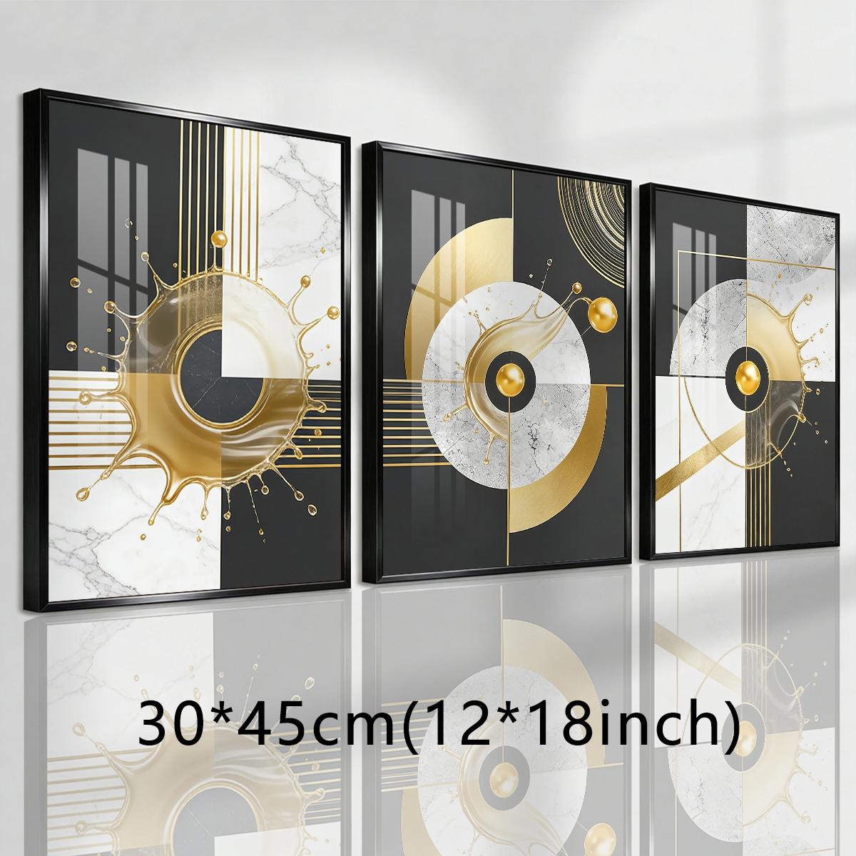 3 Counts Aluminum Alloy Framed Painting, Abstract Golden Splash Geometric Art Pictures, Home Decoration For Living Room, Bedroom, Office, Restaurant, Hallway Wall Decor, Odorless Print Artwork, Luxury Perfect Gift For Friends And Family