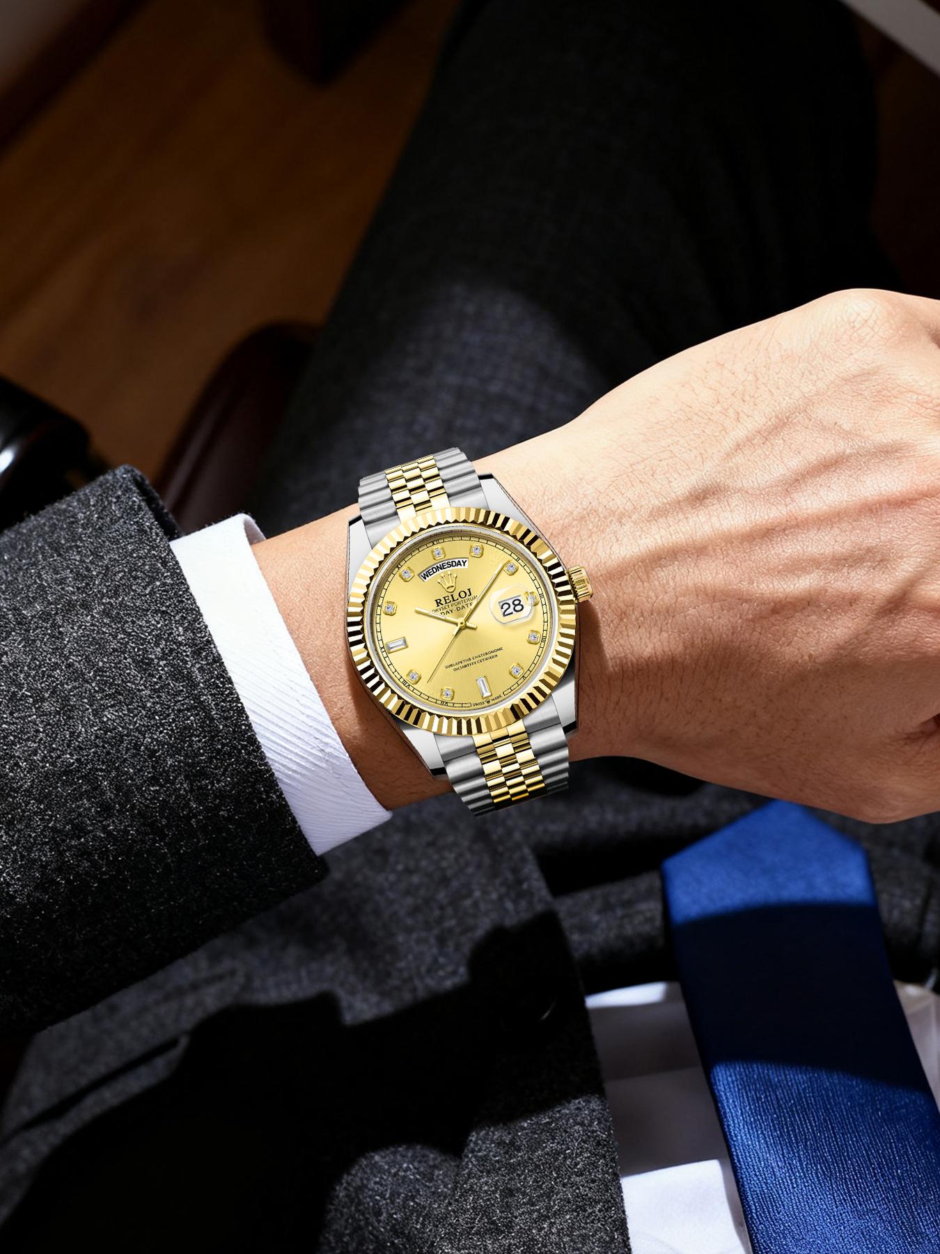 Top Luxury Log Series Business Men's Watch, Round Dial, Waterproof Calendar Display, Stainless Steel Butterfly Buckle Strap, Quartz Waterproof Watch