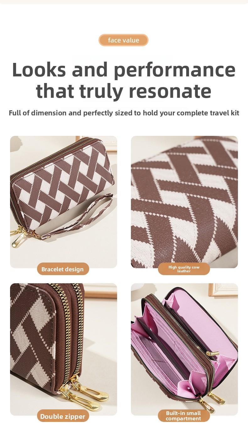 2026 New Women Wallet Korean Fashion Stripe Design Large Capacity Zipper Phone Purse with Multiple Card Slots and Coin Pocket