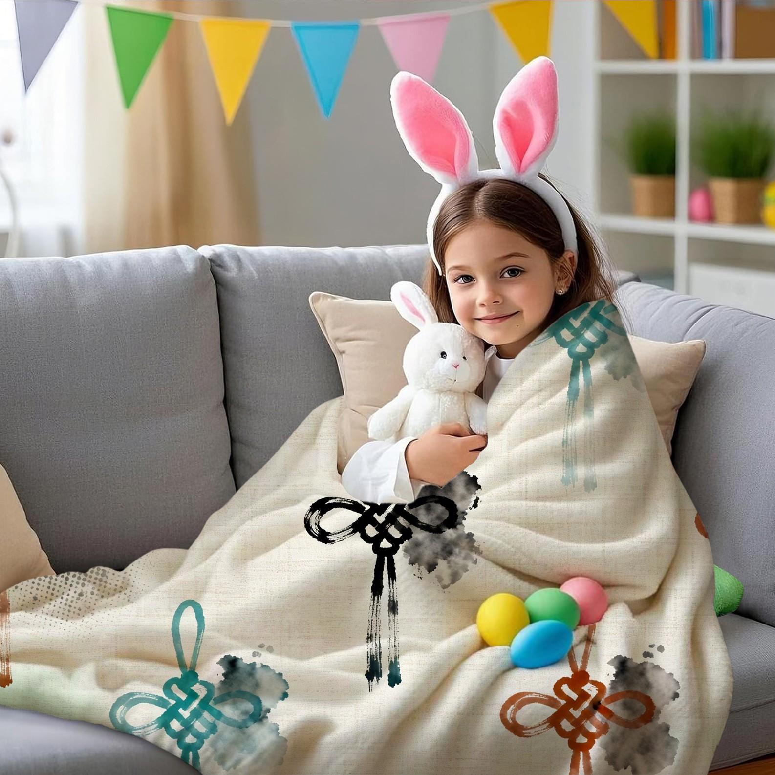 1 Piece Chinese Knot Watercolor Single-Sided Print Flannel Blanket, HD Digital Single-Sided Printed Ultra Soft Plush Blanket, Warm and Cozy Multipurpose Blanket for Sofa, Bed and Travel, Ideal All-Season Gift Blanket