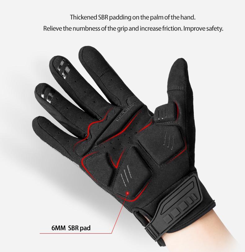 ROCKBROS Mountain Bike Gloves Dirt Bike Gloves Motorcycle Cycling Gloves with 6MM Gel Pad Touch Screen Knuckle Protection Gloves for BMX MX ATV MTB Racing Black