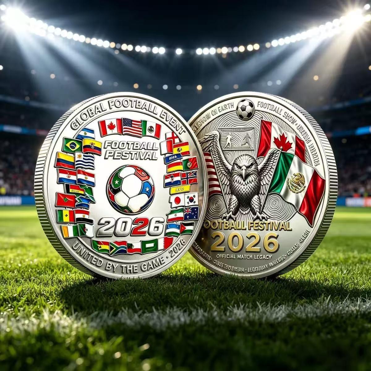 2026 Football Commemorative Coin, Dual-Sided Metal Relief Collectible, Soccer Event Souvenir Gift, Fan Collection Badge