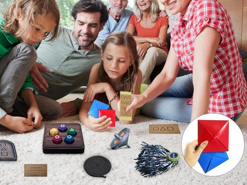 2025 Squid Game 2 Inspired Korean Folk Games Set – Traditional Collection: Jebi Kicks, Gonggi, Biseokchigi, Paeng-yi, DDAKJI | Fun for Family & Travel Colorful Pink