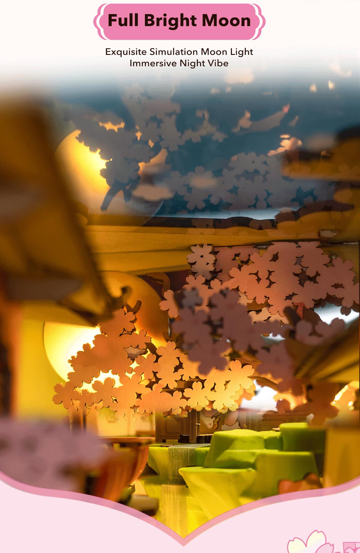 Robotime Rolife Book Nook Kits for Adults,3D Wooden Puzzle Bookshelf Decor Insert Alley DIY Miniature Booknook Model Craft Kits for Adults Gifts with LED on Birthday Christmas TGB05 Falling Sakura