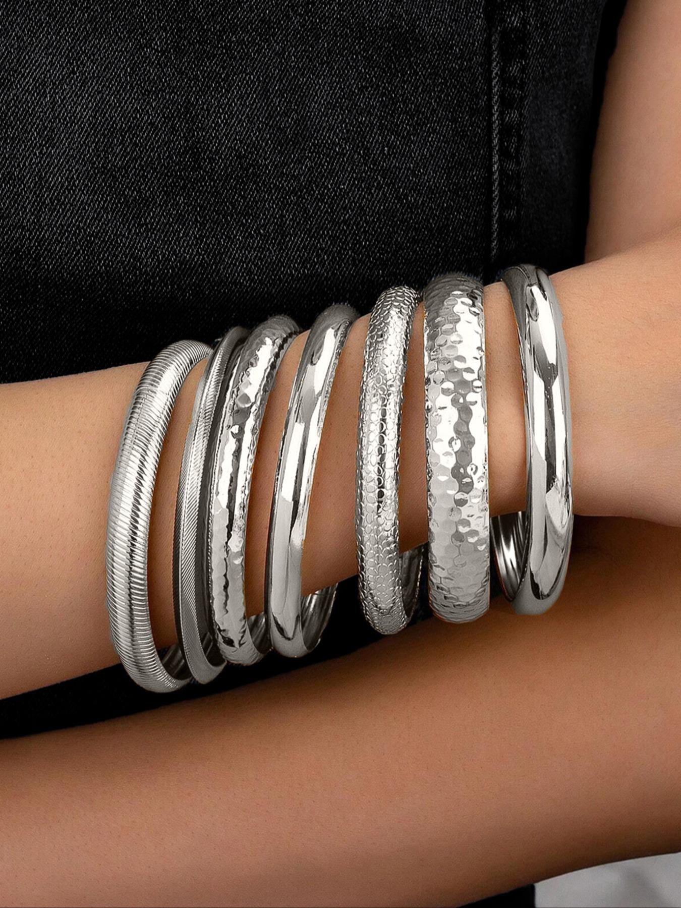 Elegant Iron Bracelet Set, 7-Piece Fashion Jewelry for Women, Daily Wear Wristbands, Perfect Holiday Gift