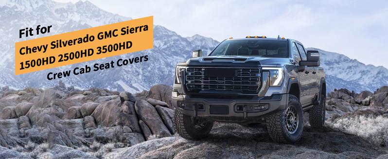 Seat Covers Full Set Fit for 2007-2025 2026 Chevrolet Chevy Silverado GMC Sierra 1500 2500HD 3500HD Trail Boss Z71 Crew Double Cab Seat Covers for Cars Leather Waterproof Truck (Black)