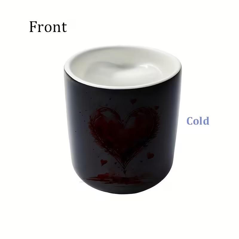 1pc 11oz 325ml Magic Color-Changing Mug - Ceramic Coffee Mug - Thermosensitive Ceramic Cup Changes Color When Hot Drinks Are Added (-Activated), White with Red Hearts Design, Hand Wash Only, Reusable Gift for, Tea, Cocoa