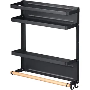 Magnetic Spice Rack Organizer Single Tier Refrigerator Spice Storage Shelf, Easy to Install The Side of The Refrigerator Can Hold spices, Jar of Olive Oil (Black L)