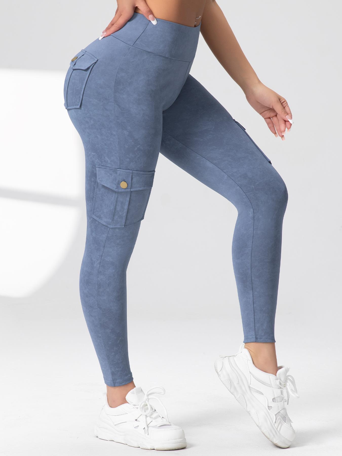 CHRLEISURE 2PCS Cargo Pants Workout Cargo Leggings with Four Pockets For Women Gym Yoga High Waist Leggings