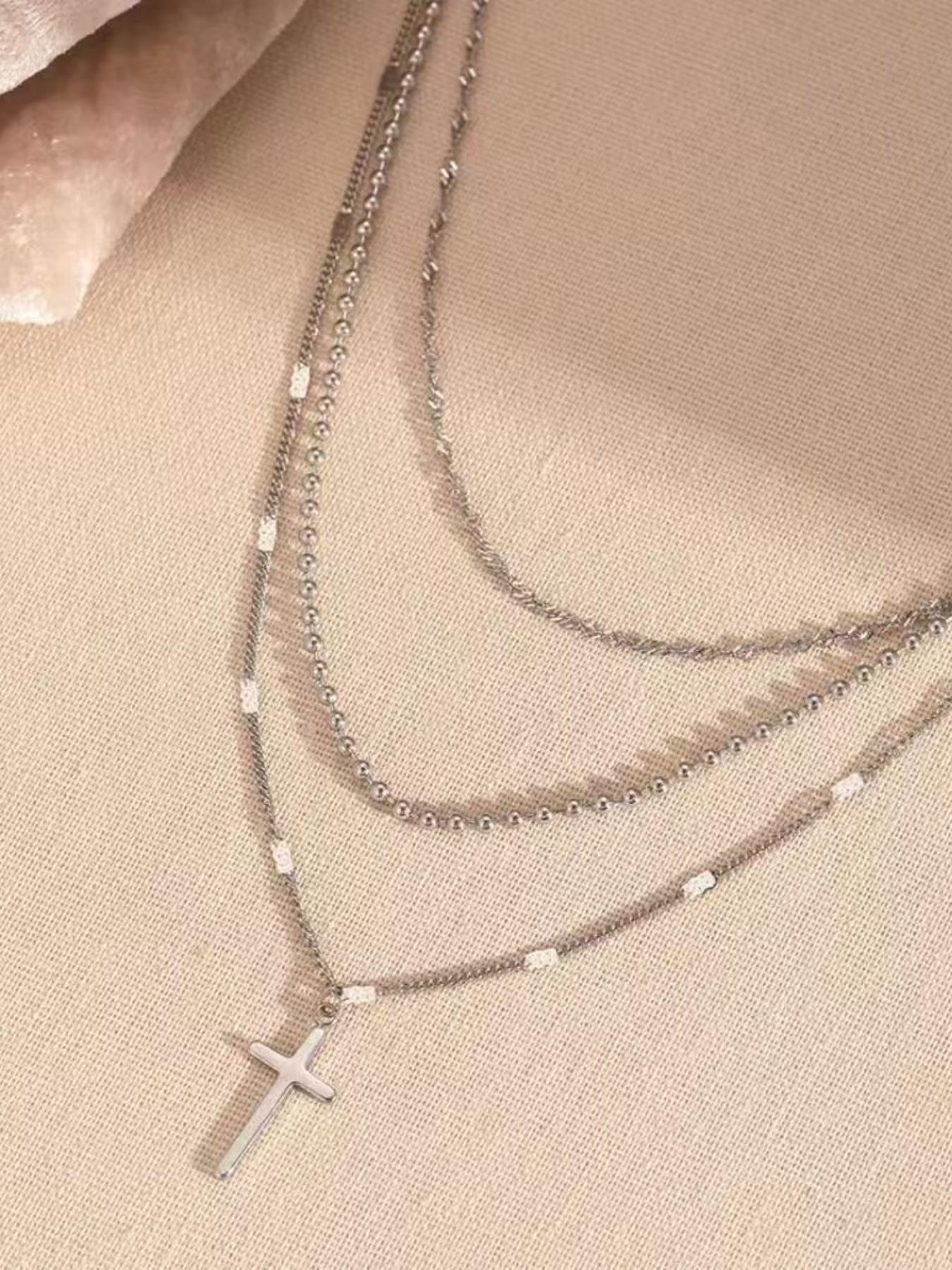 Layered Cross Pendant Necklace, Simple Fashion Clavicle Chain, Stylish Multi-Layer Design, Perfect for Daily Wear