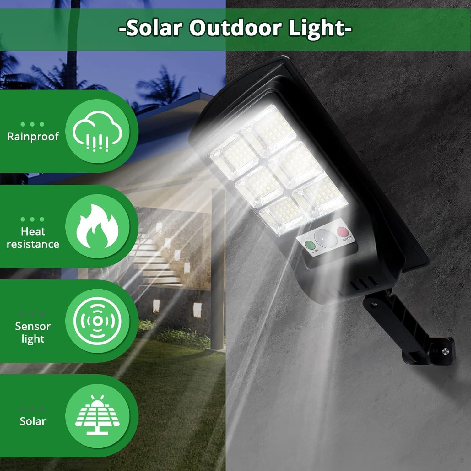 Solar Lights Outdoor, 1000 Lumens Motion Sensor Security Light - Waterproof Solar Lights for Patio, Front Door, Deck, Fence, Gutter, Yard, Porch