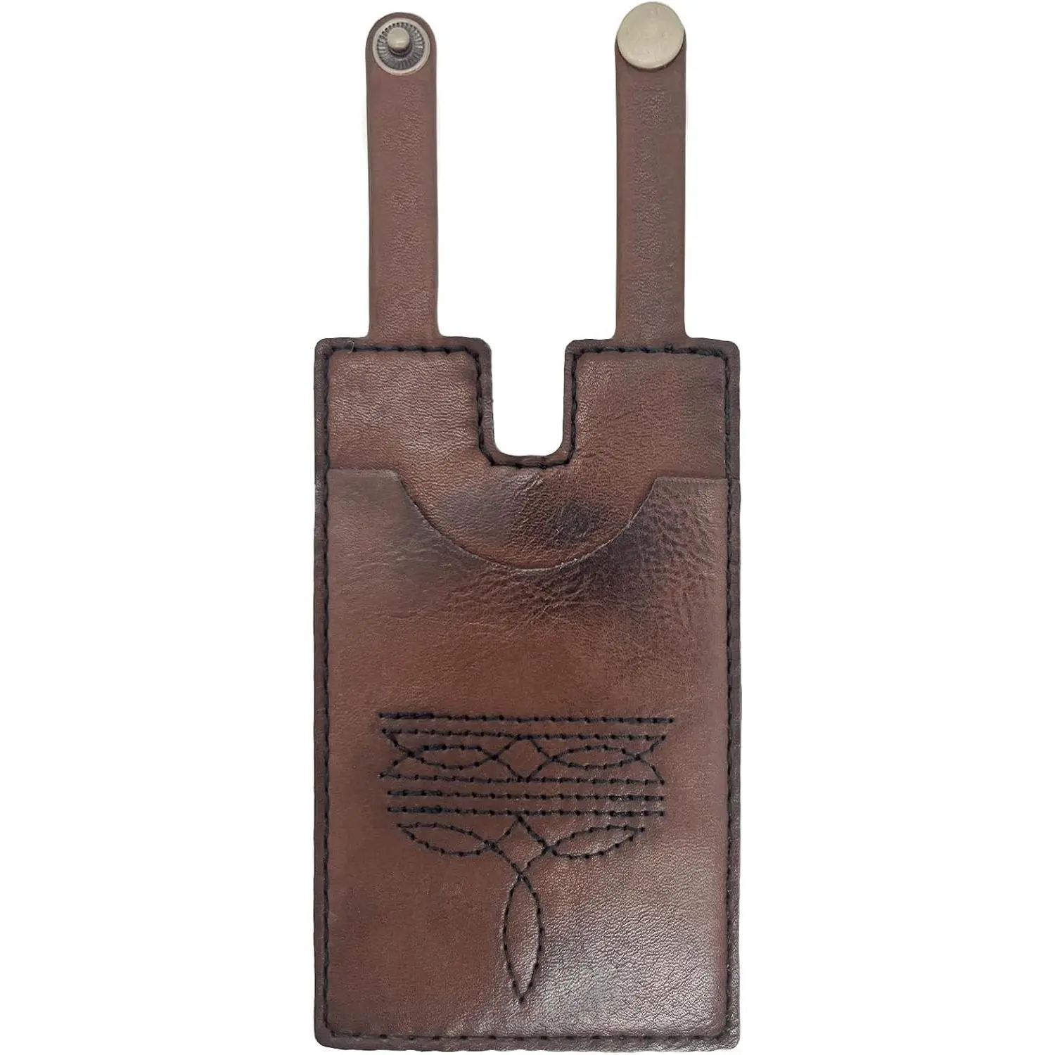 Western Boot Wallet for Women with Snap Strap, Leather Credit Card Holder (Brown)