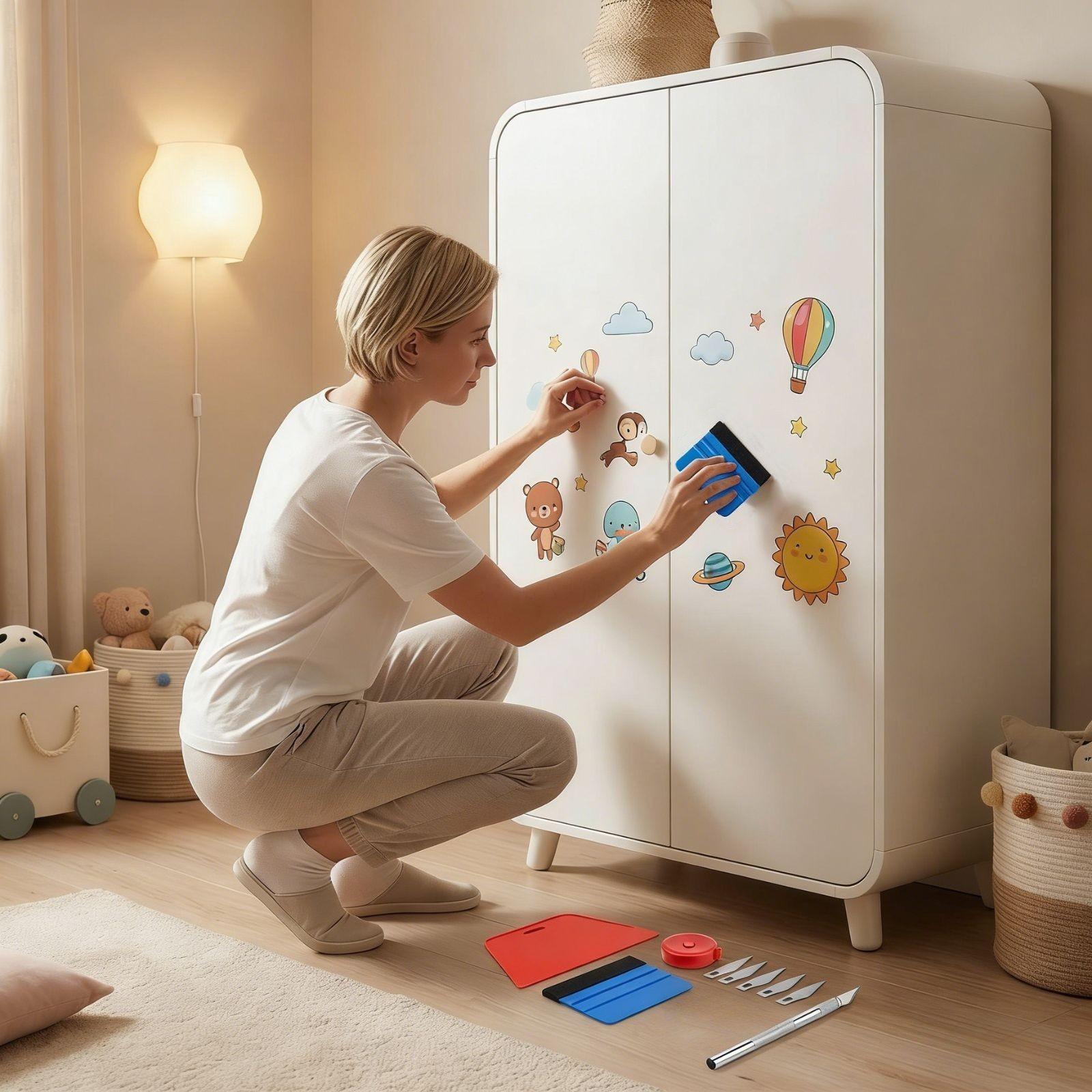 9pcs Peel and Stick Wallpaper Tools Set, Wallpaper Application Spatula, Felt Squeegee, Mini Tape Measure, 1 Craft Knife + 5 Metal Blades, Complete Window Tinting Kit, Car Film Application Tool,  for wallpaper, peel and stick wall tiles, Tinted Film