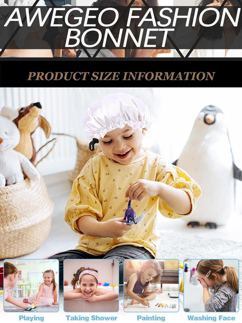 3-Piece Kids Printed Drawstring Button Elastic Double-Layer Satin Hat, Casual Breathable Comfortable Daily Wear Headwear