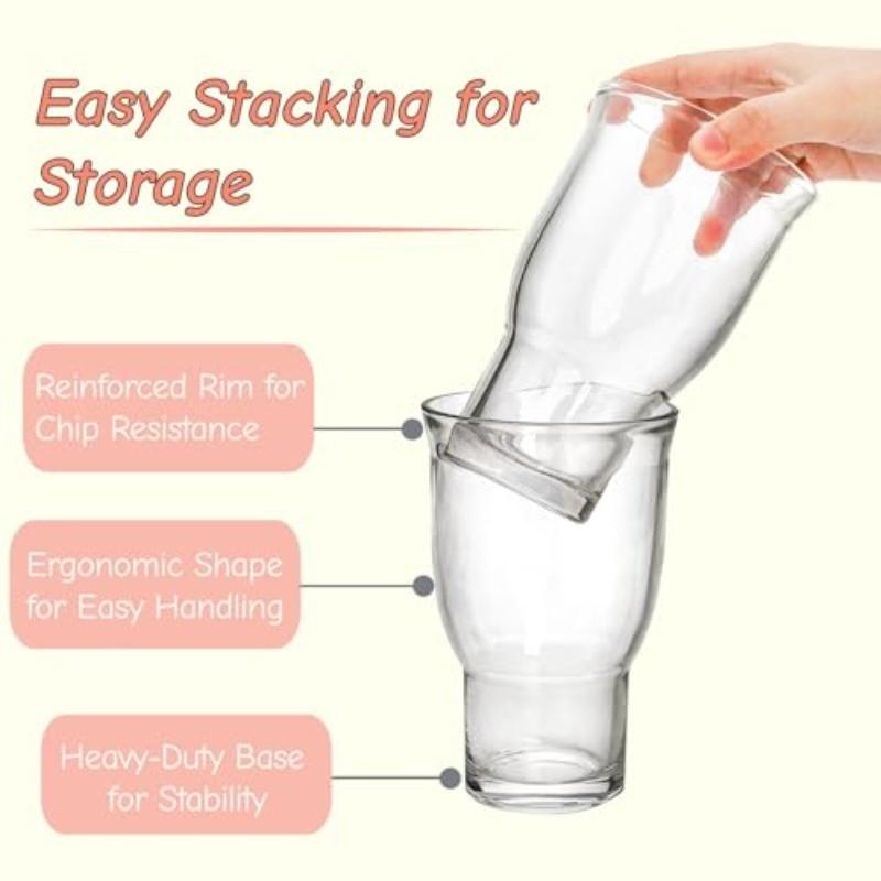 Glass Highball Cup Set of 2/4/6, Wide Mouth Heavy Base, Suitable for Soda Bubble Water/ice Coffee/wiskey/brew, Stackable Glass Cups