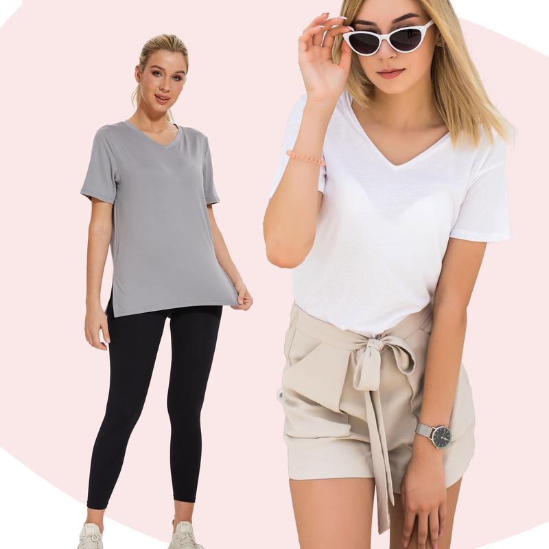 SHOWITTY Womens 1/3 Pack T-Shirts Basic Short Sleeve V Neck Tops - Plus Size Solid Color Summer Clothes Comfort Daily Wear