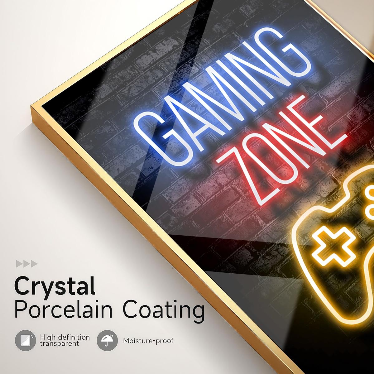 3 Counts Aluminum Alloy Framed Painting, Neon Gaming Zone Poster With Game Controller Wall Art, Home Decoration For Living Room, Bedroom, Office, Restaurant, Hallway Wall Decor, Odorless Print Artwork, Luxury Perfect Gift For Friends And Family
