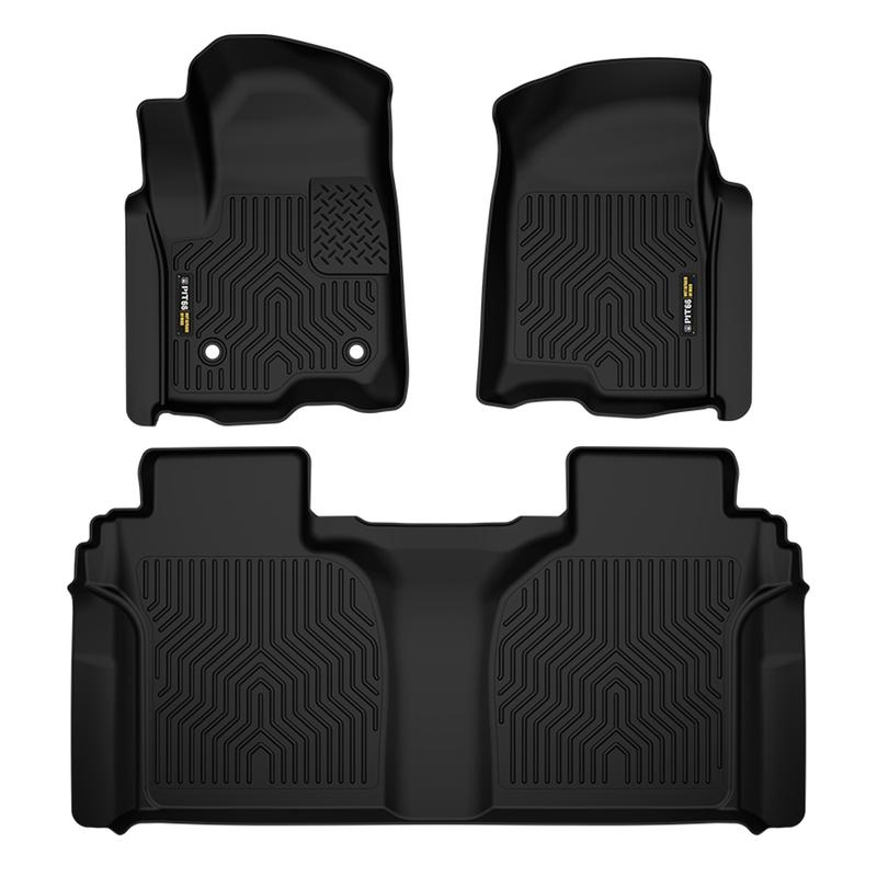 CROSSDESIGN TPE Floor Mats|Fits 2019-2025 Chevrolet Silverado/GMC Sierra 1500 2500 3500 SuperCrew w/Carpet & w/out Fold Flat Storage | Front & 2nd Row, 3-pc Black