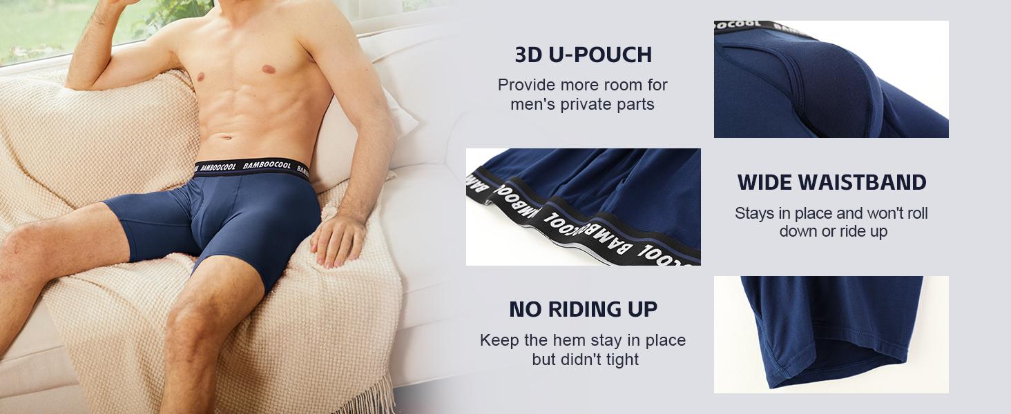 BAMBOOCOOL Men's Long Boxer Briefs 5 Pack - Soft Breathable Comfort Underwear with Lengthened Elastic Waist & No Ride-Up Design for Athletic Performance Menswear Activewear Sport SpringStatements