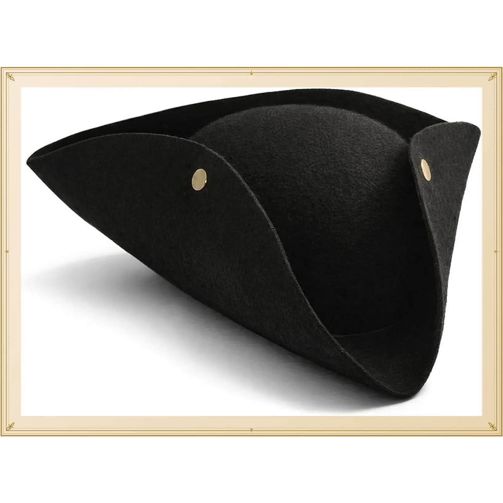 Black Felt Tricorn Pirate Hat for Adults - Musketeer Style Hat | Tricorn Costume Hat for Women and Men - Musketeer Style Hat For Hallowen Cosplay DressupGift