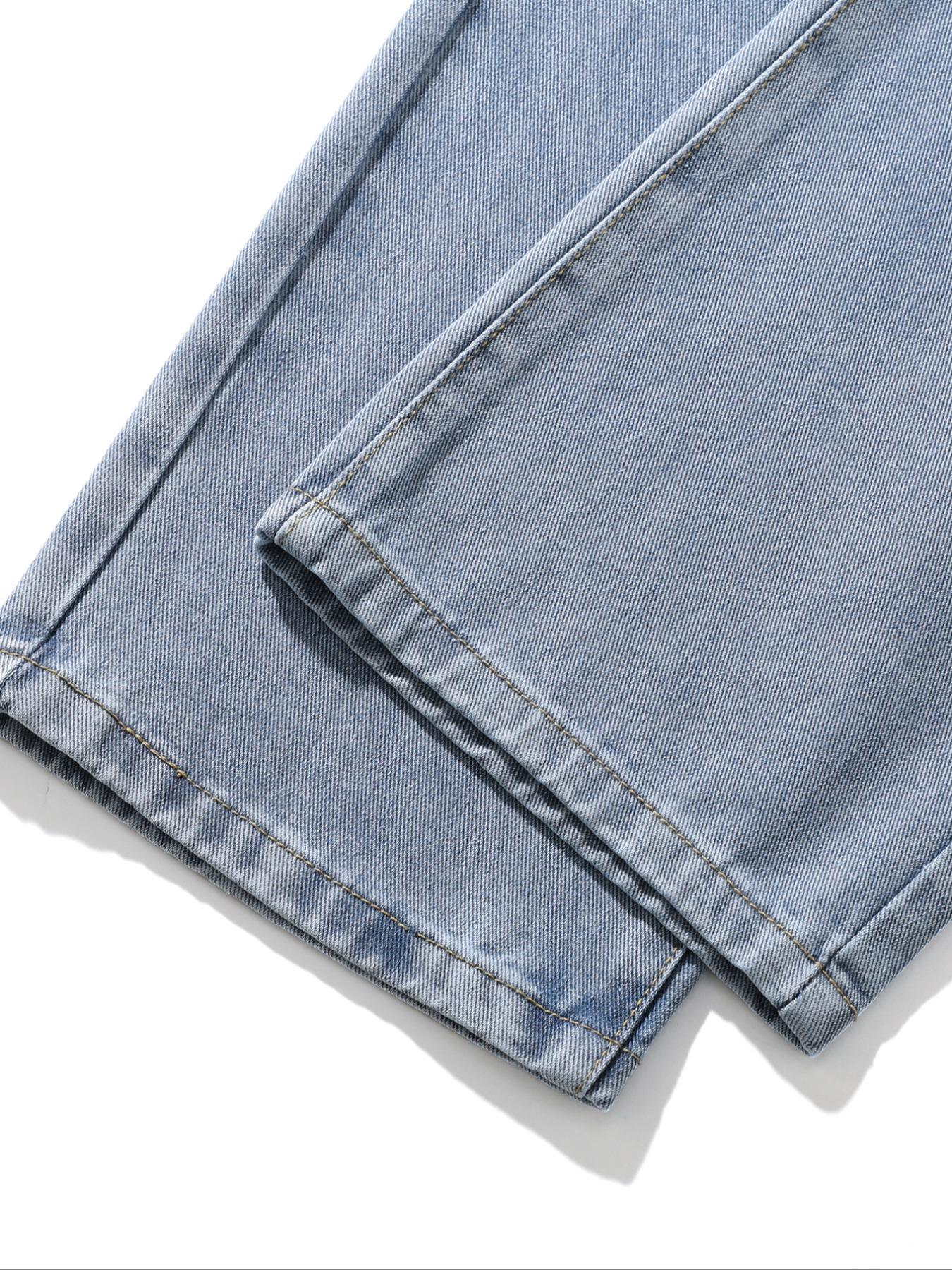 Men's Drawstring Elastic Waist Washed Straight Leg Jeans, & Blue, 2 Piece Set, Casual Daily Wear, All Seasons