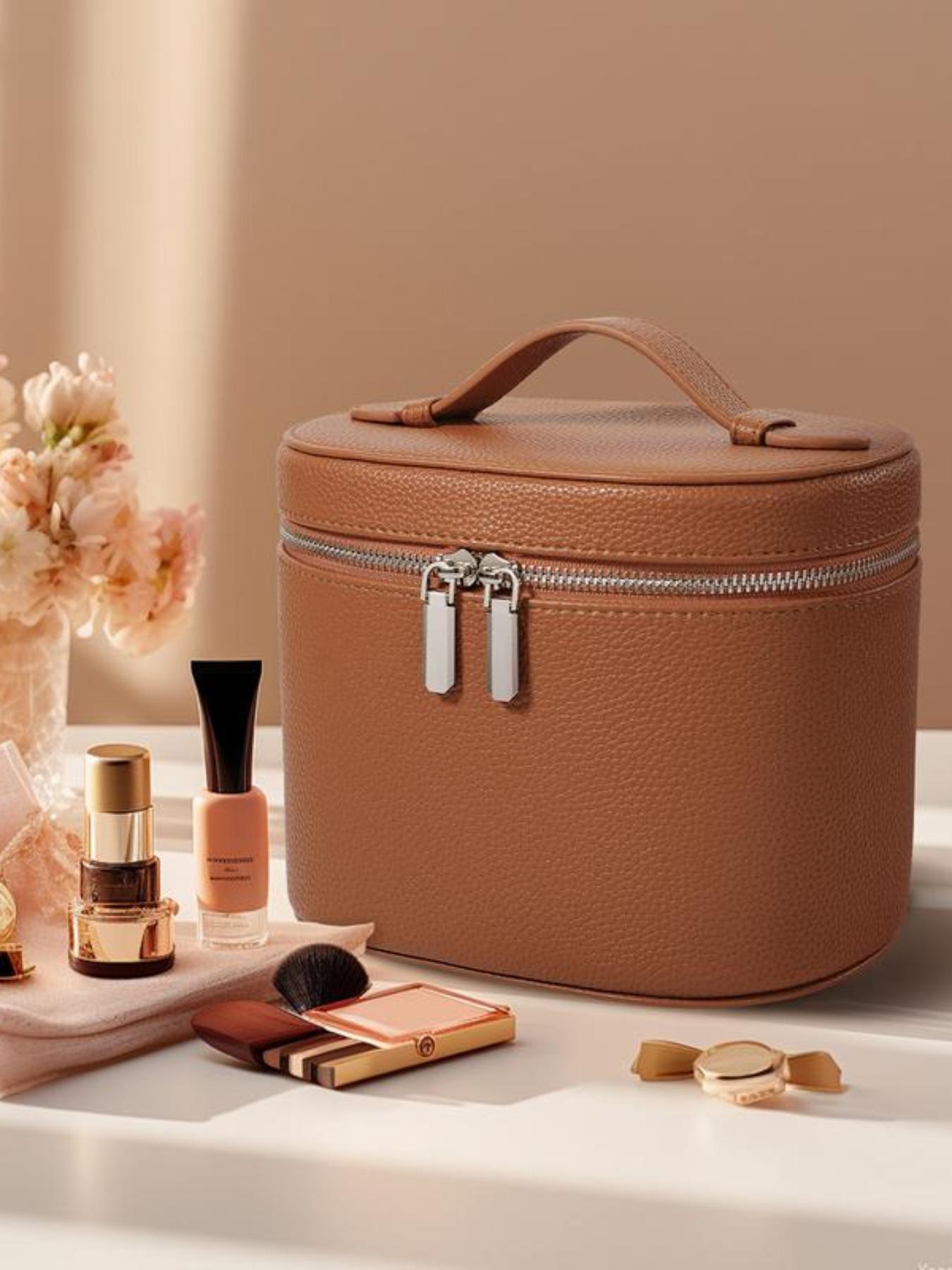 Trendy Makeup Organizer Bag with Detachable Divider, Portable Travel Cosmetic Case for Women and Girls, PU Material Compact Makeup Box