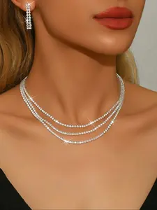 Elegant Women's Teardrop Jewelry Set, Fashion Jewelry Set, Zinc Alloy Chain Necklace Earrings, Perfect for Weddings Parties Festivals, All Season Wear