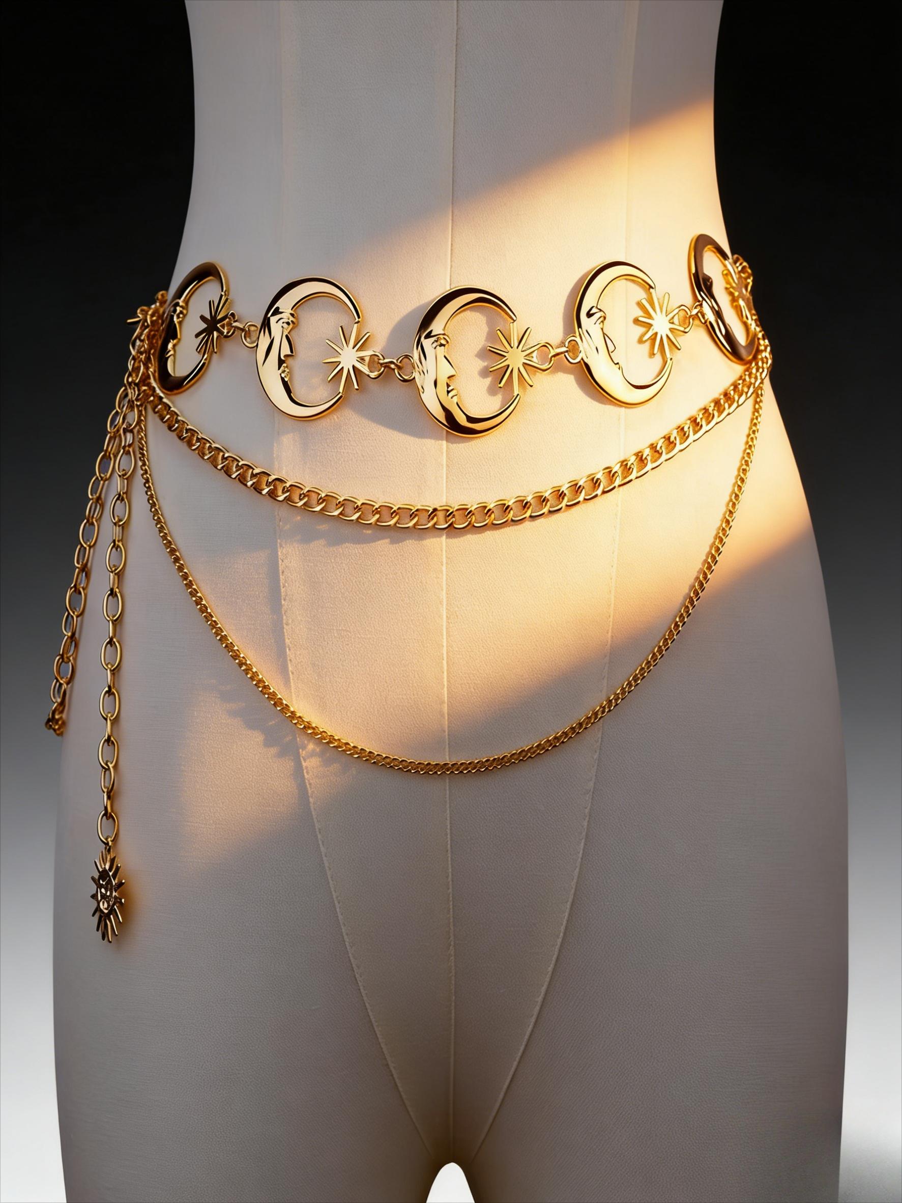 Star moon sun element multi-layer metal waist chain, Y2K Spice Girl style niche design sense body chain, versatile dress waist decorative chain, personalized wear artifact Internet celebrity popular accessories