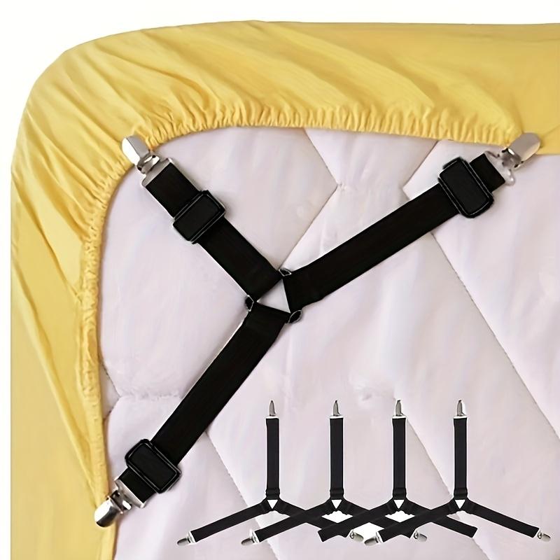 4-piece adjustable triangular bed sheet holder Bed Sheet Straps, Bed Sheet Grippers - made of elastic nylon, durable, non slip, black, suitable for sofas and tablecloths