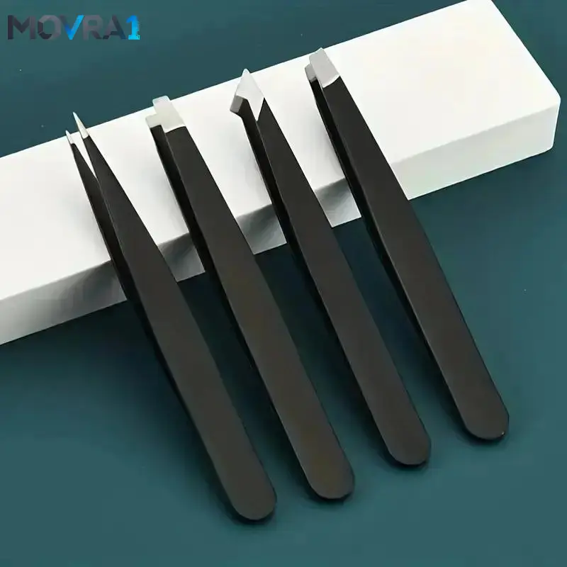 MOVRA1 Professional Stainless Steel Precise Eyebrow Tweezers, 4 Counts Eyebrow Clippers Eye Brow Clips, Facial Hair Removal Tool Set, Makeup, Eyebrow Styling Kit, Cosmetic Makeup Tool