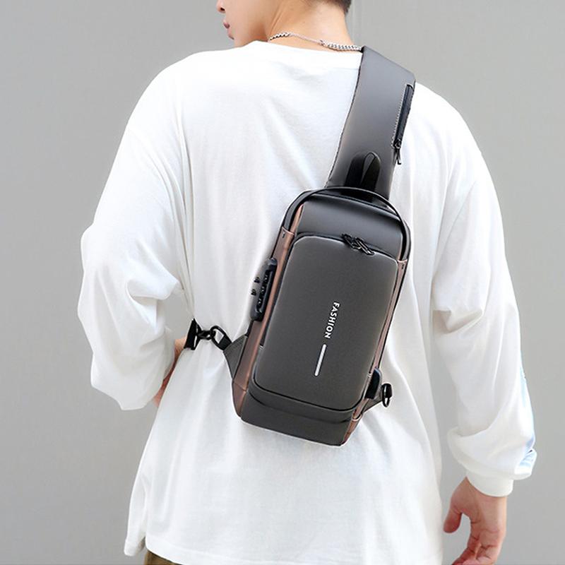 Men's Fashion Anti Theft Shoulder Bag Waterproof Backpack Password Lock Design Crossbody Bag With Useful USB Socket for Casual Commuting Outings