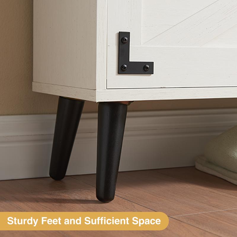 PieDle Furniture Shoe Storage Cabinet,Farmhouse Shoe Organizer with 2-4 Flip Drawers & Barn Door Design,Freestanding Hidden Slim Narrow Shoe Rack Cabinet with Open Storage for Entryway, Foyer,Hallway