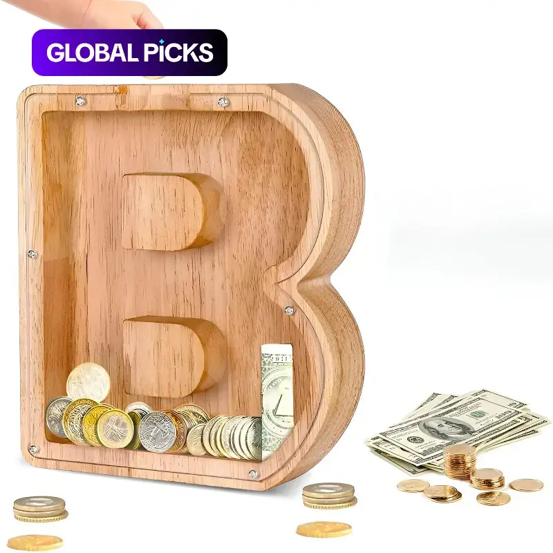 2026 New Letter Piggy Bank, Wooden Money Box, Cash Saving Box, Savings Box with Transparent Acrylic Lid, Holds Bills & Coins, Custom Letter Design Decor for Living Room Bedroom, Perfect Birthday Gift for Adults & Kids #GLOBAL PICKS