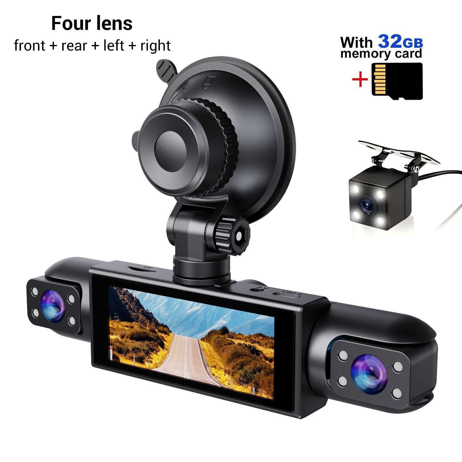 1080P Dash Cam with 3.16 Inch IPS Screen,  4-Lens Front, Rear, Left and Right, Wide Angle Traffic recorder with Loop Recording, G Sensor, Parking monitoring , Motion Detection for Universal Car Camera, HD Driving Recorder, Car Dashcam