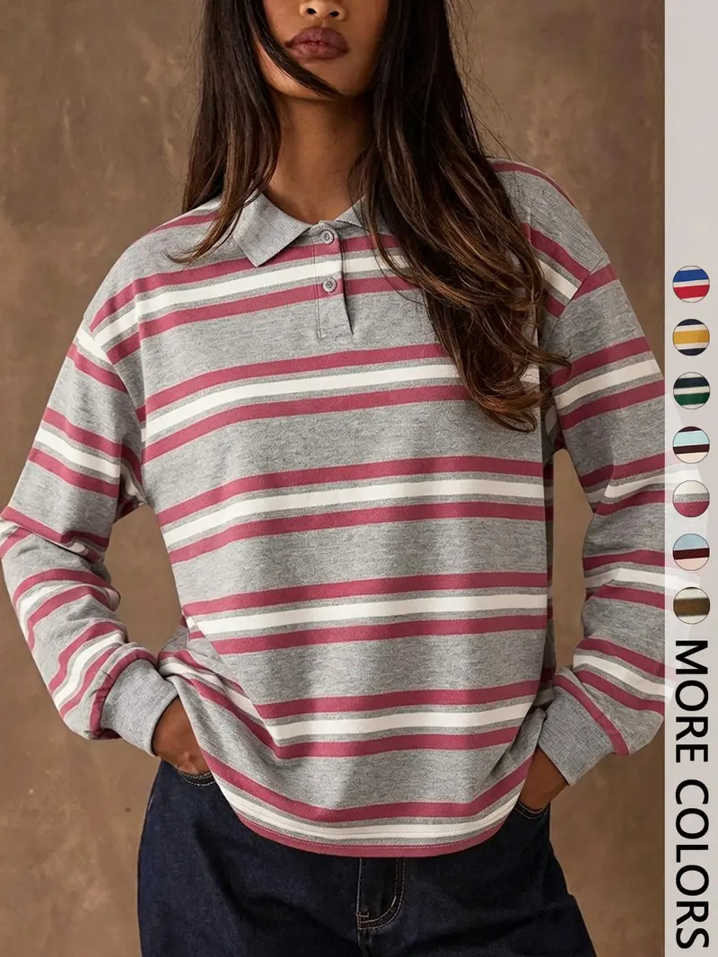 Women's Casual Colorblock Striped Long Sleeve T-Shirt, Fall Winter Fashion, Vintage Style, Fitted, Outdoors Wear, All Seasons