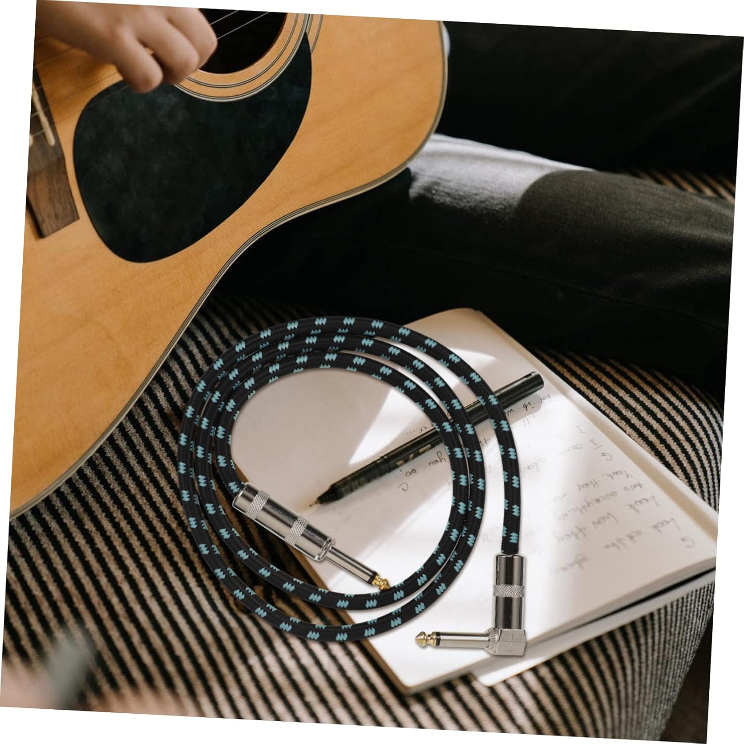Hhdzi Electric Guitar Noise Reduction Cable, Straight + L-Type 6.35mm Jack, High Shielding, Pure Sound, Stage, Band, Studio Use, Instrument Accessories