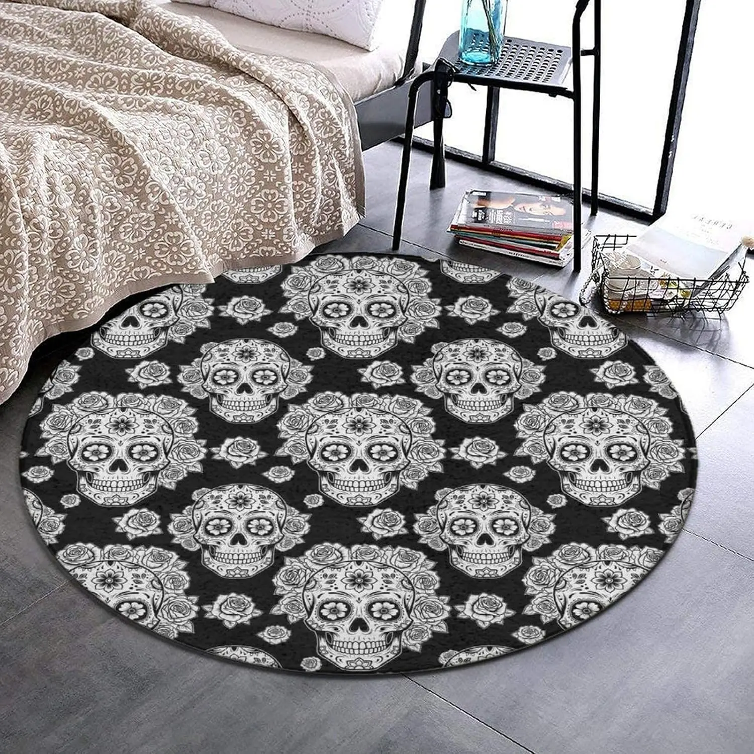 Flannel Floor Mat Anti Slip Round Chair Mat, Chakra Yoga Meditation Lotus Blue Mandala Soft Flannel Protector Rug for Office & Home Floor Use, 24 Inches