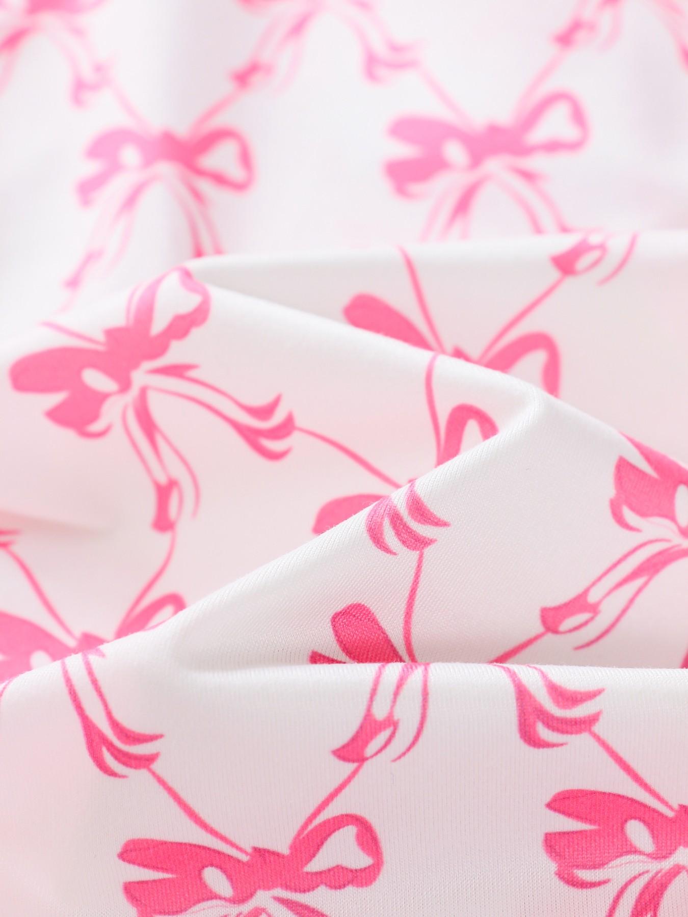 Women's Two-Piece Sleepwear Set, Bow Full-Print Design, Soft & Smooth Fabric, Casual Fitted Style, All Season Comfortable Wear