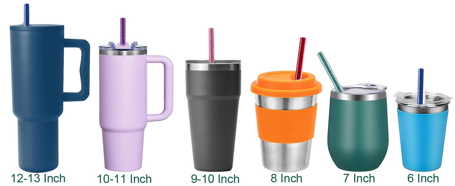 11 inch glitter clear 12 piece reusable straw replacement plastic straw for 16 oz 18oz 20 oz 24 oz 30 oz yeti,stanley,tumblers starbucks straws plus one cleaning brush (6 color,11 inch)